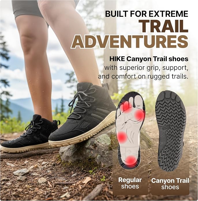 Hike Canyon Trail – All-Terrain, Shock-Resistant Hiking Barefoot Shoes | Hiking Boots for Pain-Free Trails | Natural Movement Trail Shoes for Women Men