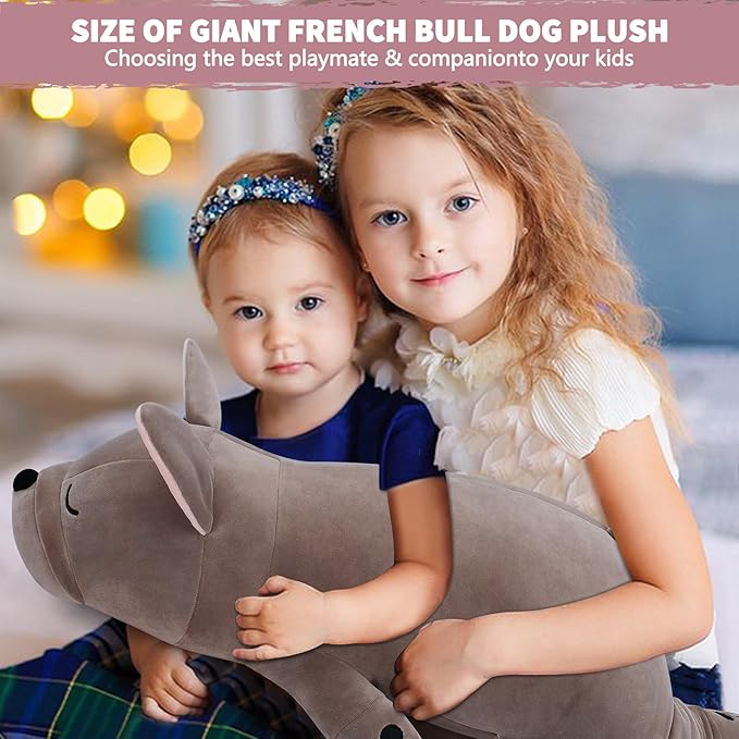 Auspicious beginning 30'' Giant French Bulldog Plush Stuffed Animal- French Bulldog Dog Plush Pillow Plushies, Large Sleeping Body Pillow Dog Plushie Toy, Christams Birthday Gifts for Kids Girls Boys