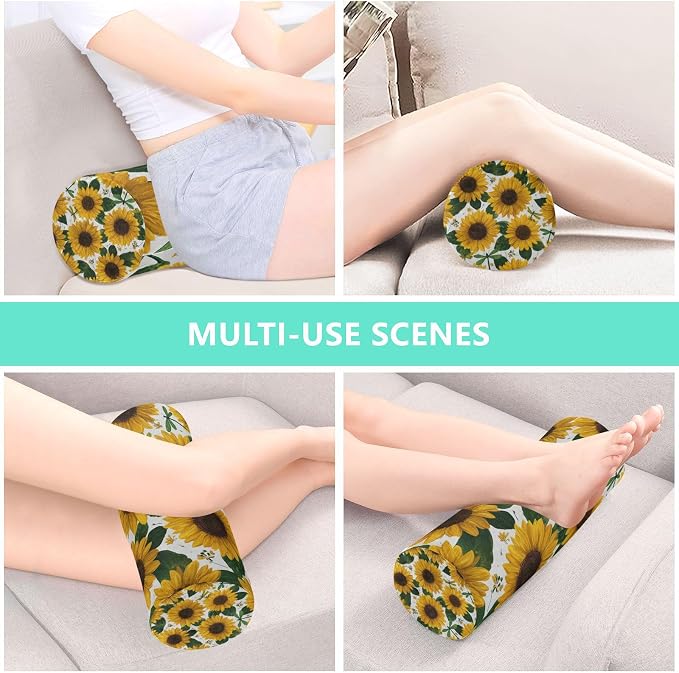 Sunflowers and Green Dragonflies Neck Roll Pillow Bolster Round Health Memory Foam Long Cervical Cylinder Pillows with Removable Washable Cover for Body Bed Legs Back Yoga