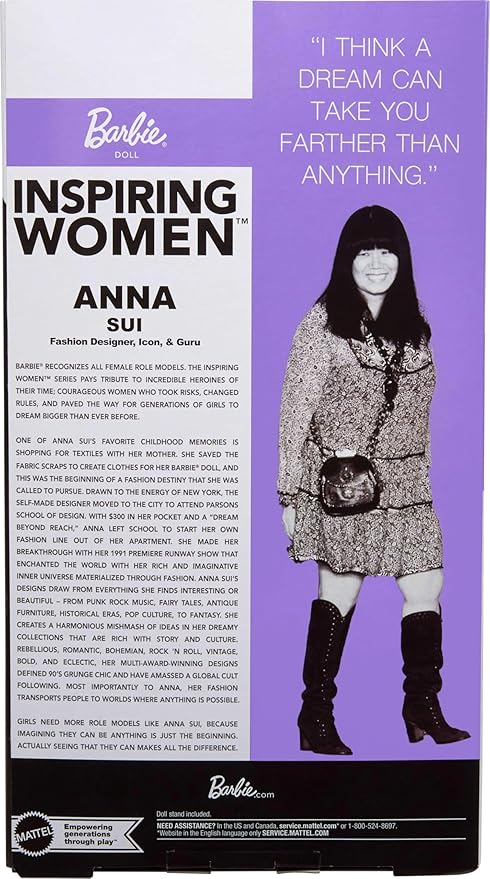 Barbie Inspiring Women Anna Sui Doll Collectible in Boho Chic Black Dress Outfit with Boots, Sunglasses, & Perfume Accessory