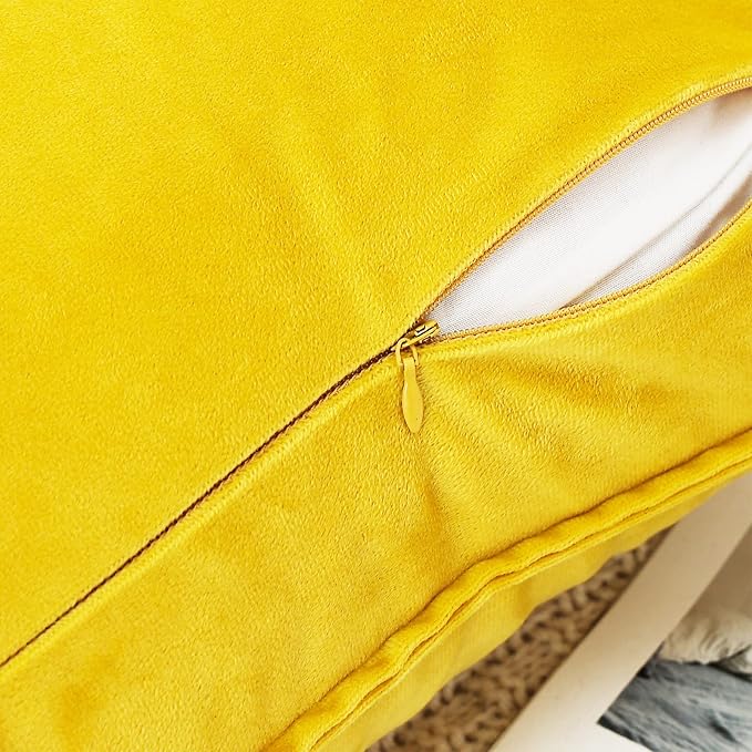 Velvet Yellow Throw Pillow Covers 24”x24”Pack of 2 Soft Decorative | Square Cushion Covers for Couch Sofa Bed Livingroom Car Home Decor,60x60Cm