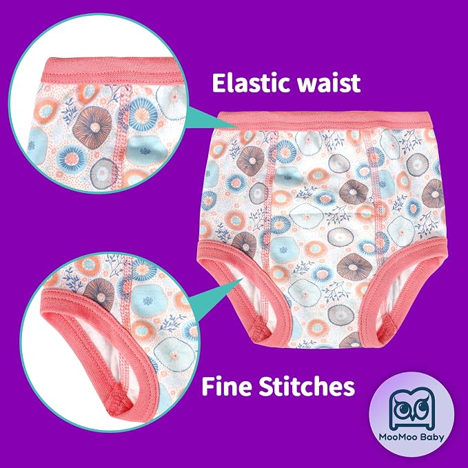 MooMoo Baby 8 Packs Potty Training Pants Cotton Absorbent Training Underwear for Toddler Boy and Girls 2T-9T