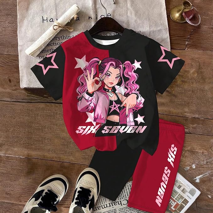 K-POP DEM0N Hunters Outfits for Girls, 2 Piece T-Shirts and Apparel Sets Birthday Gift