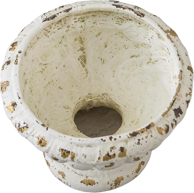 SOFE Vintage Large Pedestal Vase, 11 Inches Tall, Handmade Shabby Chic | Front Porch Garden Planters, White Resin Compote Flower Pot, French Country Home Decor, Landscaping Container Accent