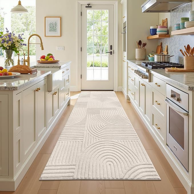 Pauwer 3x8 Area Rugs for Living Room, Modern Non Slip Washable Rug, Beige | Arch Pattern, Soft Fluffy, Neutral, Boho Accent, Solid Color Floor Carpet, For Kids Room Dining Room Nursery Entryway
