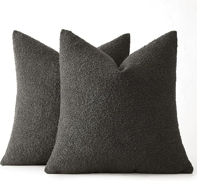 MIULEE 20x20 Decorative Lumbar Boucle Couch Pillow Covers Dark Coffee | Set of 2 Textured Neutral Throw Pillow Covers, Accent Solid Pillowcases, Sofa Living Room Home Decor