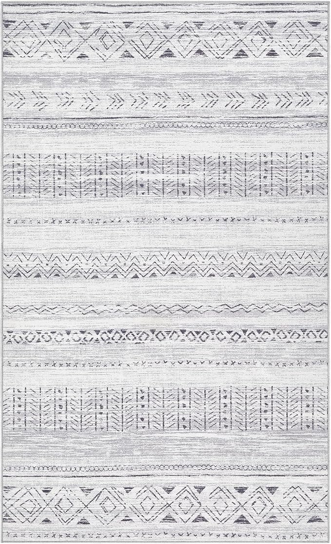 cotiled 3x5 Area Rugs Living Room Rug: Washable Boho Rugs with Non Slip Backing Small Soft Indoor Stain Resistant Carpet for Bedroom Farmhouse Dining Room Lightweight Home Decor Dark Grey