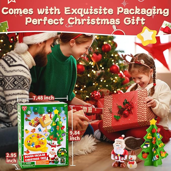 PLAY Christmas Color Dough Sets for Kids, DIY Christmas Dough Toys Gifts for Grandkids, Safe & Non-Toxic Toys Gifts for Boys Girls