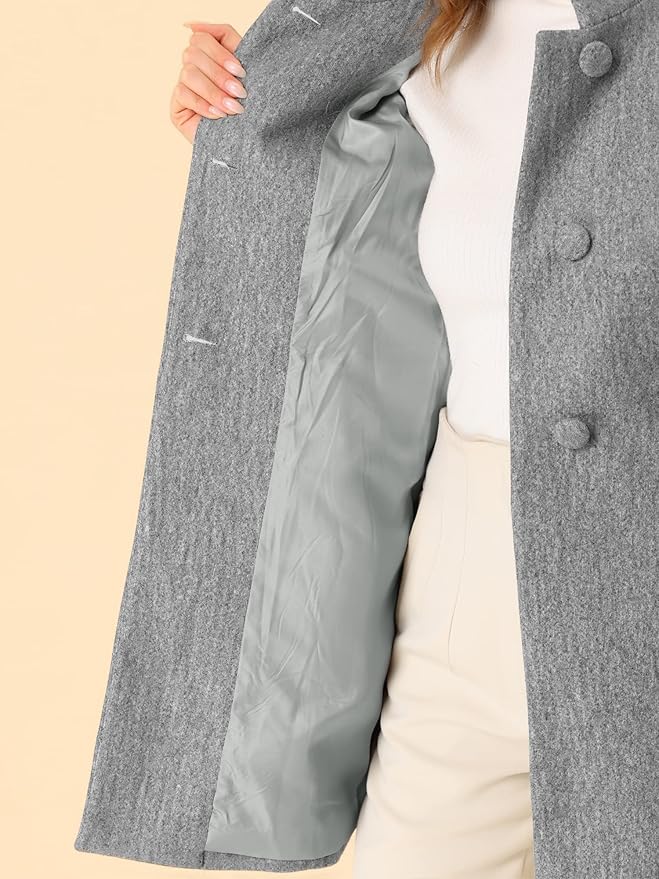 Allegra K Women's Winter Overcoat Mid-Long Stand Collar Single Breasted Coat Outerwear