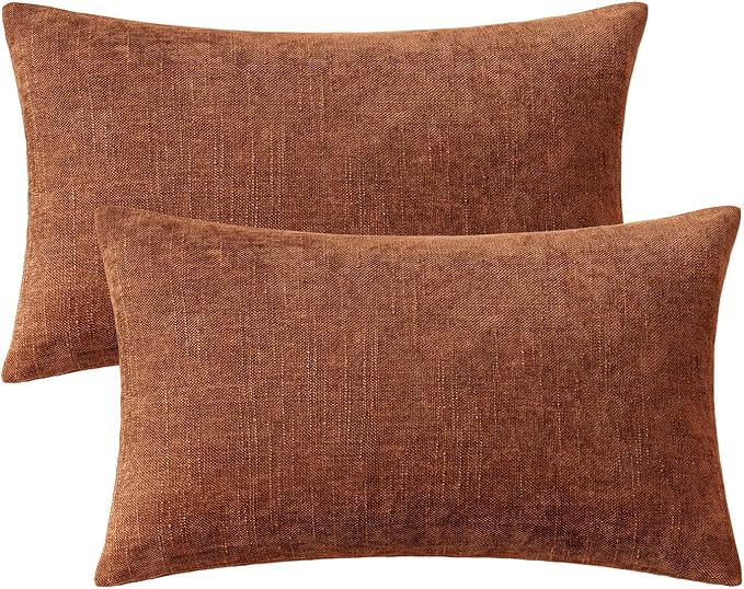 MIULEE 12x20 Inch Lumbar Textured Chenille Fall Pillow Covers Dark Rust | Pack of 2 Fall Decorative Soft Throw Pillows, Solid Cushion Covers, Modern Home Decor for Couch Sofa Bedroom Living Room