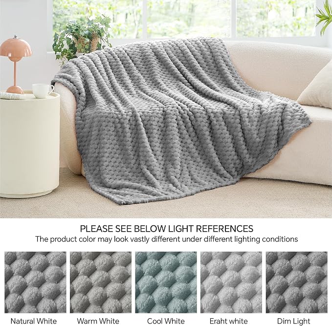 BEDELITE Grey Large Throw Blanket for Couch, Cozy Gifts for Women, 50 * 70 | 3D Jacquard Decorative Fleece Blanket, Super Soft Plush Throws, Cute Birthday Gift for Women & Men, Suitable for All Seasons