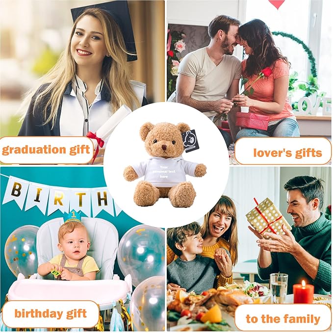 Personalized Teddy Bear with Text+Photo, Valentines Bear Stuffed Animal Plush Toys as Personalized Gifts for Women Men on Valentines' Day Birthday Anniversary Christmas Day(16 inch-Text+Photo