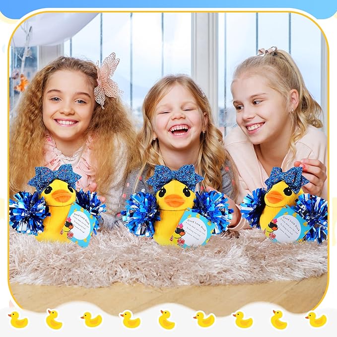 Lenwen Cheer Duck Plush with Pom Poms Bow 8 Inch Duck Stuffed Animals Plush Cheerleader Team Support Gift for Friend Cheer