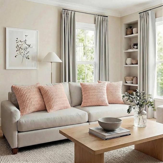 Fancy Homi 4 Packs Decorative Throw Pillow Covers for Living Room Couch Bed, Modern Farmhouse Boho Home Décor Accent Cushion Case, 26" x 26", Blush Pink