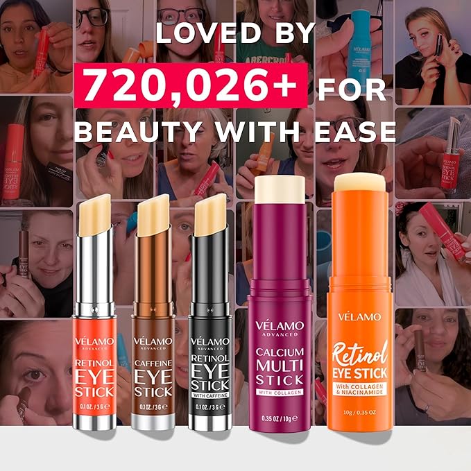 VELAMO ADVANCED Caffeine Eye Stick: Energizing & Hydrating Under Eye Balm for Dark Circles & Puffiness - Travel Essentials, Portable & Perfect for On-the-go Use, 0.1 OZ/3g