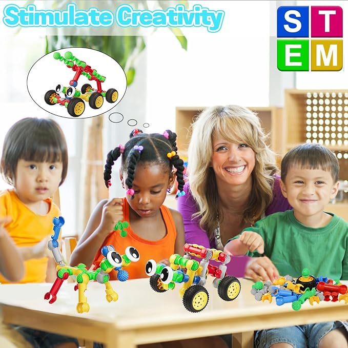 STEM Building Toys for 3 4 5 6 7 8+ Year Old Boys Girls Birthday Gifts 130 PCS Preschool Educational Toys Building Blocks for Kids Age 3-5 4-6 6-8 Stem Kits Activities Creative Games