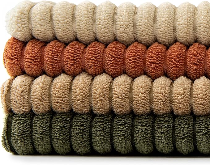 MIULEE Rust-Olive Green Decorative Throw Pillow Covers 20x20 Inch Set of 4 Boho Color-Clash Cushion Cases Farmhouse Pillow Cases Corduroy Striped Home Decor for Couch Sofa Living Room Bed