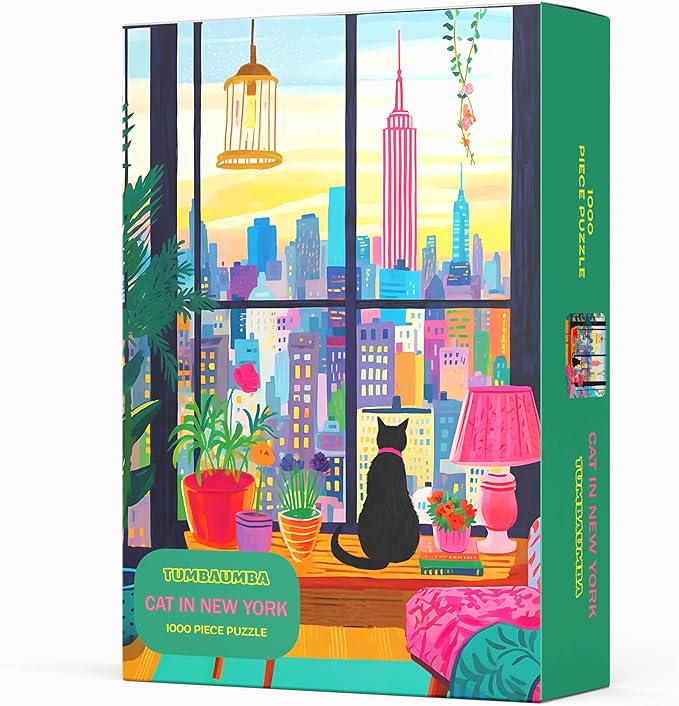 Puzzle for Adults 1000 Pieces, Cat in New York, Colorful Challenging Jigsaw Puzzle, Mate Finish, Poster Included 1000 Piece Puzzle for Adults, Stress Relief Art Puzzle.