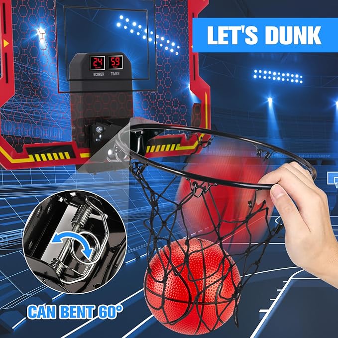 Basketball Hoop Indoor for Kids(4-12 Years Old), Over The Door Basketball Hoop with Scoring, Countdown and Music Accompaniment, Christmas Toys