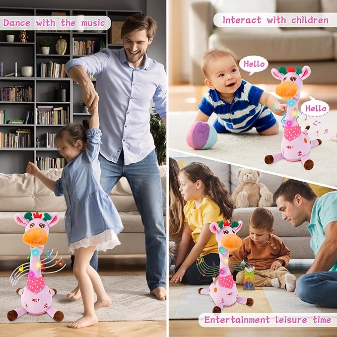 LUKETURE Purple Musical Talking Dancing Giraffe Plush Toy, Talking Baby Toy with Lights, 10 Songs and Voice Repeat, Soft Sensory Gift