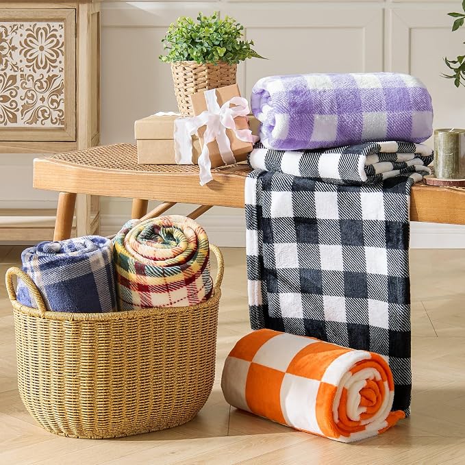 BEDELITE Plaid Fleece Throw Blanket, Purple & White Buffalo 60x80 Inches | 100% Polyester Microfibe, Soft Cozy, Lightweight Warm, Classic Buffalo Plaid, Room Decor, Gift for Women Girls, for Couch Bed