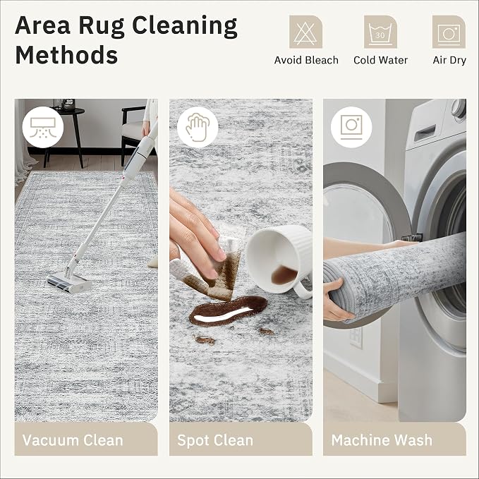 Soalmost 2x4 Washable Rugs for Kitchen, Entryway, Small Area Rug Grey | Non-Slip Vintage Low Pile Throw Door Mat For Bathroom Entry Laundry Powder Room, Stain Resistant Indoor Entrance Floor Carpet