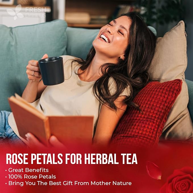FreshDrinkUS, Premium 4oz Dried Rose Petals, 100% Natural & Pure, Herbal Tea, Daily Infusion Botanical, No Sugar, No Caffeine, No Gluten, Vegan. Rich in Antioxidantse.