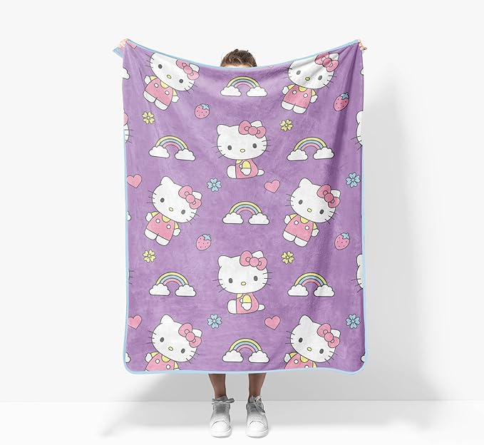 Jay Franco Plush Throw Blanket – Soft & Cozy Fleece Throw for Bedroom & Couch Décor, Official Licensed Product, Purple - Hello Kitty, 40x50 - Travel Blanket