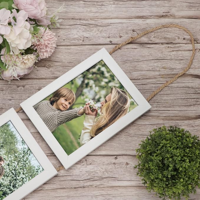 QUTREY 5x7 Collage Picture Frames White, 6 Openings Vertical 5 x 7 Hanging Photo Frames Display 5 by 7 inch Pictures for Wall Decor, 2 Pack