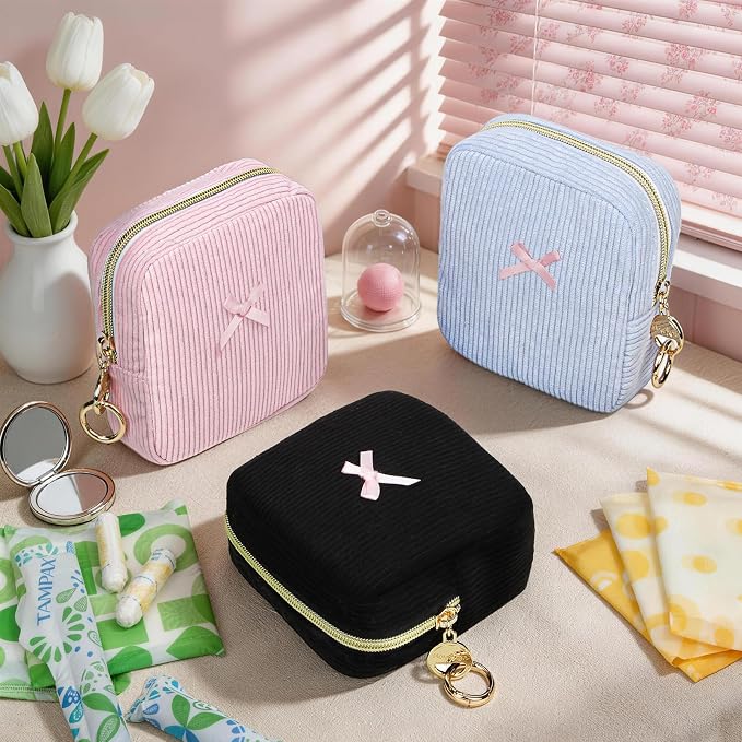 Period Bag for Teen Girls, Corduroy Sanitary Napkin Storage Bag, Menstrual Pad Pouches Tampon Holder for Purse