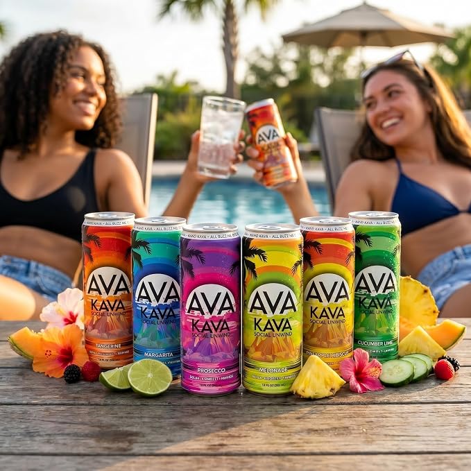 AVA Kava | Alcohol-Free Relaxation Drink | Variety Pack | Fast Acting Nano Kava • Zero Sugar Alcohols • Vegan • Plant Based • No Preservatives • Natural Flavors • Non GMO • Gluten Free | 12oz Cans (12-Pack)