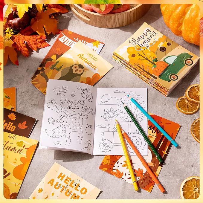 Liliful 144 Pcs Pumpkin Coloring Book Bulk for Adult Autumn DIY Art Stress Relief Drawing Book with Patterns for Adults, Party Favors, Goodie Bag Filler and Holiday Gifts