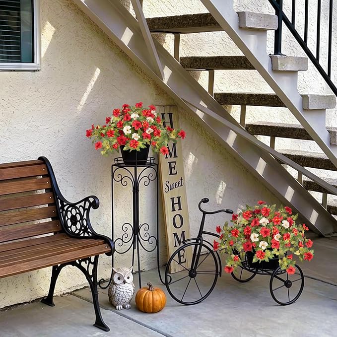 Ammyoo Artificial Fall Flowers Fake Petunias Plants for Outdoor Decoration | 4 Pcs No Maintenance Faux Silk Flowers UV Resistant Floral for Garden Window Porch Patio Real Looking Indoor Autumn Decor