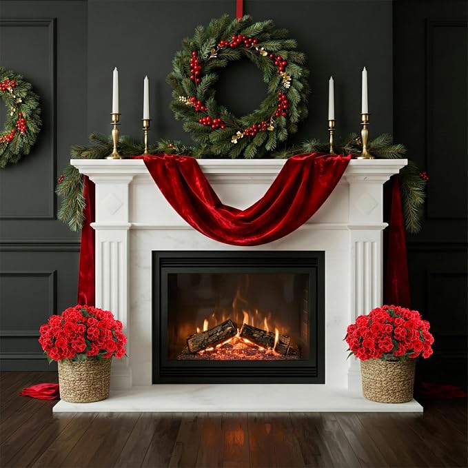 Hananona 24 Pcs Artificial Geranium Flowers for Outdoors Geranium Silk Red Flowers Outdoor UV Resistant Garden Plants Faux Flower for Christmas Home Kitchen Table Centerpieces Decor (24, Red)