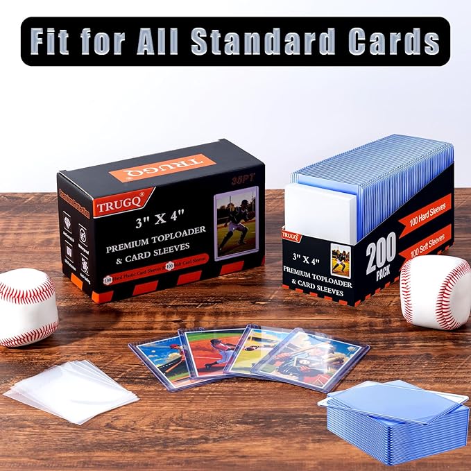 2000 Card Sleeves Toploads for Cards,3" x 4" Baseball Card Protectors,Premium Standard Size Trading Hard Plastic Card Holder for Sports Football Cards(1000 Hard Protectors +1000 Soft Sleeves)