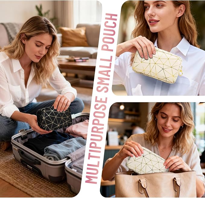 Tampon Holder for Purse Period Bag Waterproof Geometric PU Sanitary Napkin Storage Bag Portable Menstrual Cup Pad Pouch Cute Makeup Bag Feminine Gift Apricot Gold