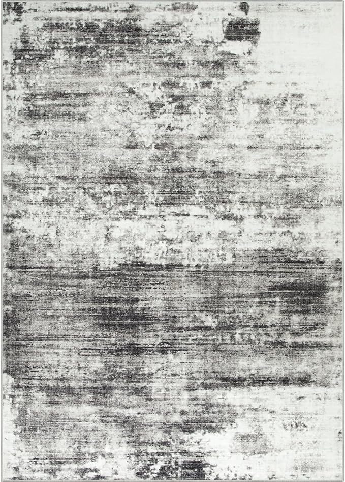 10x14 Area Rugs Washable Rug: Modern Abstract Living Room Rug Soft Anti-Skid Thin Carpet Indoor Floor Non-Shedding Carpets for Bedroom Dining Room Farmhouse Nursery Home Office Black Grey