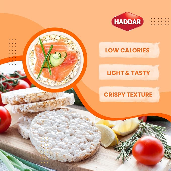 Haddar Wholegrain Thin Rice Cakes with Himalayan Sea Salt, 4.2oz (3 Pack) | Gluten Free | Made With Whole Grain Brown Rice | Vegan | Non GMO | Low Calorie | Zero Sugar | Kosher