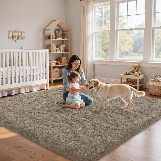 5x8 Area Rug for Living Room:Ultra Soft Fluffy Shag Grey Camel Rugs,Large Fuzzy Plush Indoor Non Slip Carpet Washable Rug for Bedroom Kids Nursery Office Dorm Modern Decor(Grey Camel 5'x8')