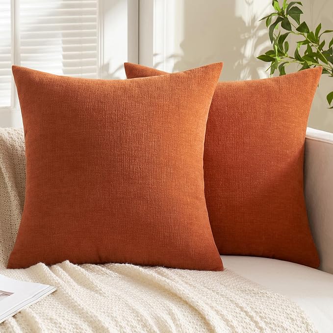 MIULEE Halloween Fall Burnt Orange Chenille Euro Pillow Covers, 22x22 | Set of 2, Soft Farmhouse Modern Home Decor, Decorative Pillowcases for Sofa Living Room Bed