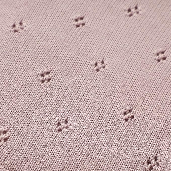 mimixiong Cotton Baby Blanket Knitted Crochet Receiving Crib Nursery Swaddling Blankets for Newborn Baby Boy Girl with The Bunny Rattle (Dreamy Lilac)