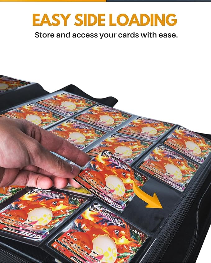 X PRO 1000+ Card Binder - Comes with 200 Card Sleeves | Compatible with TCG, Sports, MTG & More - Ringless Trading Card Binder | 1000 Pockets (Orange)