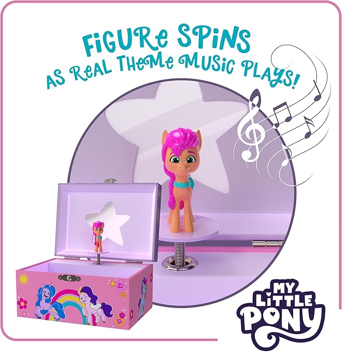 My Little Pony Jewelry Box for Girls - Musical Jewelry Box with Spinning Sunny Starscout Figurine, My Little Pony Toys for Kids Ages 3-5 - Plays My Little Pony Theme Song - 6 x 4.7 x 3.5 in