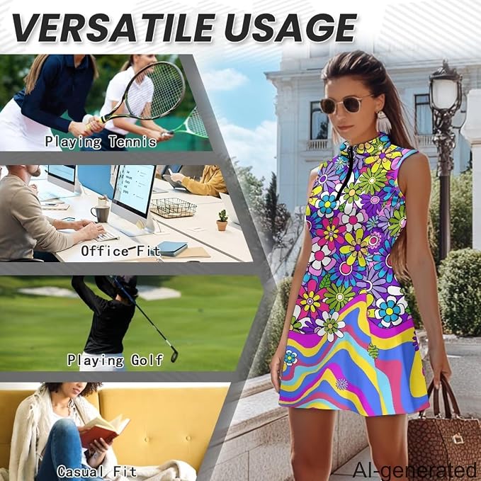 Golf Dress Tennis Dresses for Women with Built in Shorts and Pockets Sleeveless Athletic Dress Workout Dress