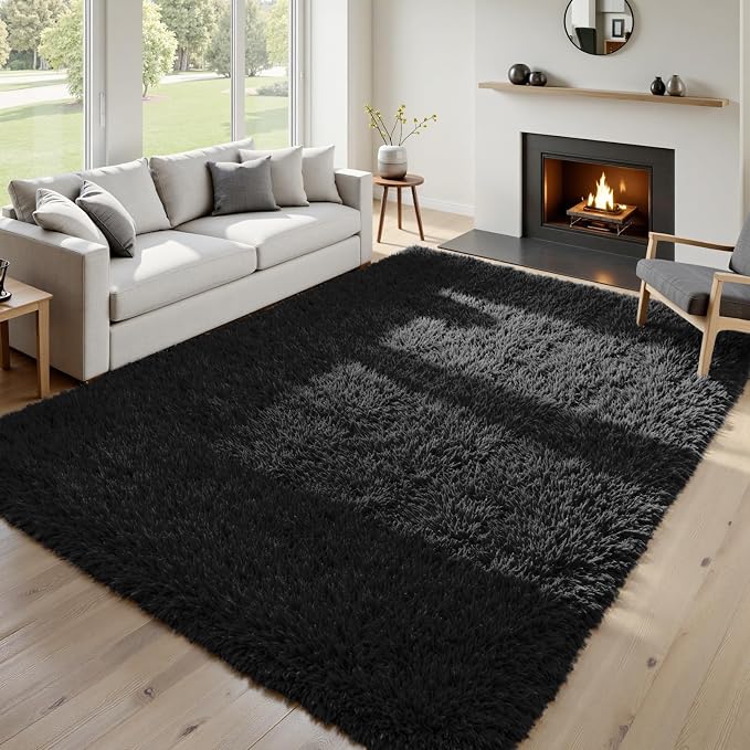 9x12 Area Rugs for Living Room Rug: Soft Fluffy Shag Black Rugs for Bedroom, Non-Slip Large Fuzzy Plush Rug Indoor Floor Carpet for Nursery Kids Boys Girls Room, Dorms, Playroom, Modern Home Decor