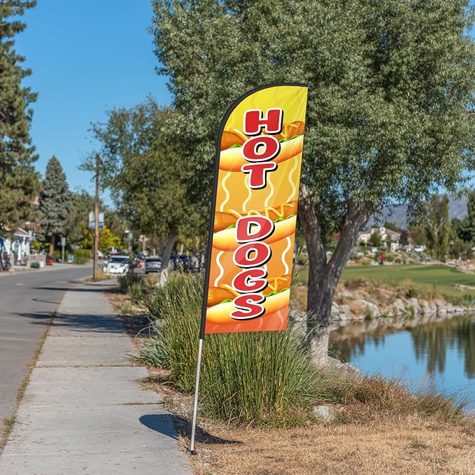Hot Dogs Feather Flag for Storefronts Fairs,6 FT (Flagpole Not Included) | Business Advertising Flag