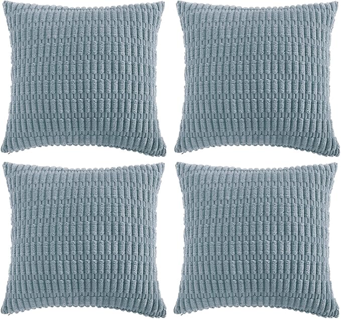 Fancy Homi 4 Packs Decorative Throw Pillow Covers for Living Room Couch Bed, Modern Farmhouse Boho Home Décor Accent Cushion Case, 16" x 16", Light Blue