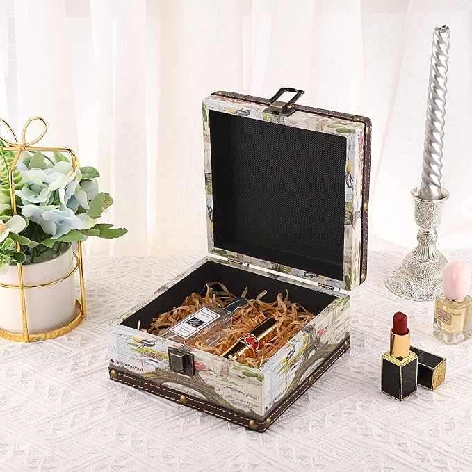 Hipiwe Vintage Wooden + PU Leather Decorative Trinket Jewelry Box Memento Case Keepsake Box Gifts For Girls Boys Home Decor, Eiffel Tower