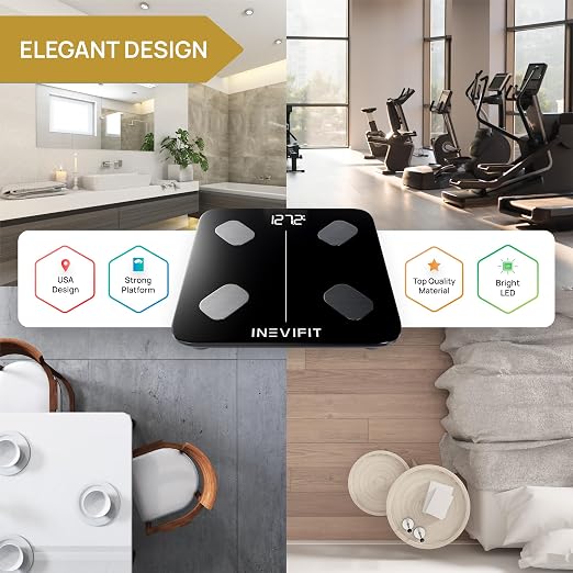 INEVIFIT Smart Body Fat Scale, Highly Accurate Bluetooth Digital Bathroom Body Composition Analyzer, Measures Weight, Body Fat, Water, Muscle, Visceral Fat & Bone Mass for Unlimited Users
