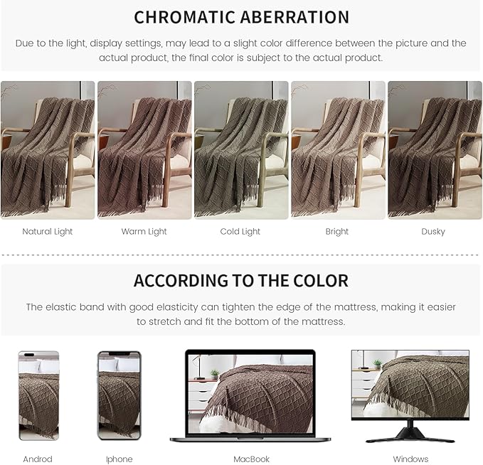 BOURINA Brown Throw Blanket 50 x70 Inch Jacquard Throw Knitted Blanket | Jacquard Argyle Throw Textured Solid Soft Throws and Blankets for Sofa or Bed Knitted Decorative Blanket